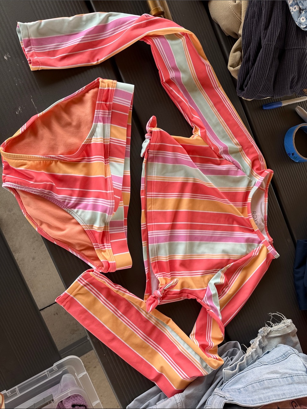 Roxy Girl Striped Swim Top in Coral, Pink & Mint